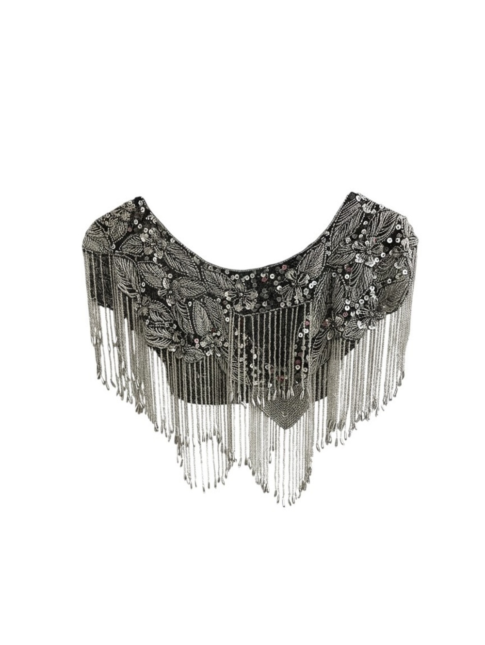 Black & Silver Beaded Fringe Statement Top